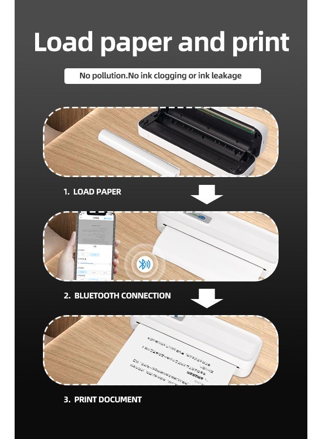 نيتم طابعة XL-P801 الحرارية المحمولة هي طابعة لاسلكية تعمل بتقنية البلوتوث، مناسبة للسفر والاستخدام المنزلي. إنها طابعة صغيرة الحجم، لا تحتاج إلى حبر، ومتوافقة مع الهواتف المحمولة وأجهزة الكمبيوتر المحمولة، وتدعم ورق الطباعة الحرارية بحجم A4. - Image 3